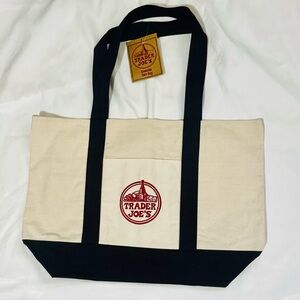 Cream Canvas Tote with Navy Blue Accents